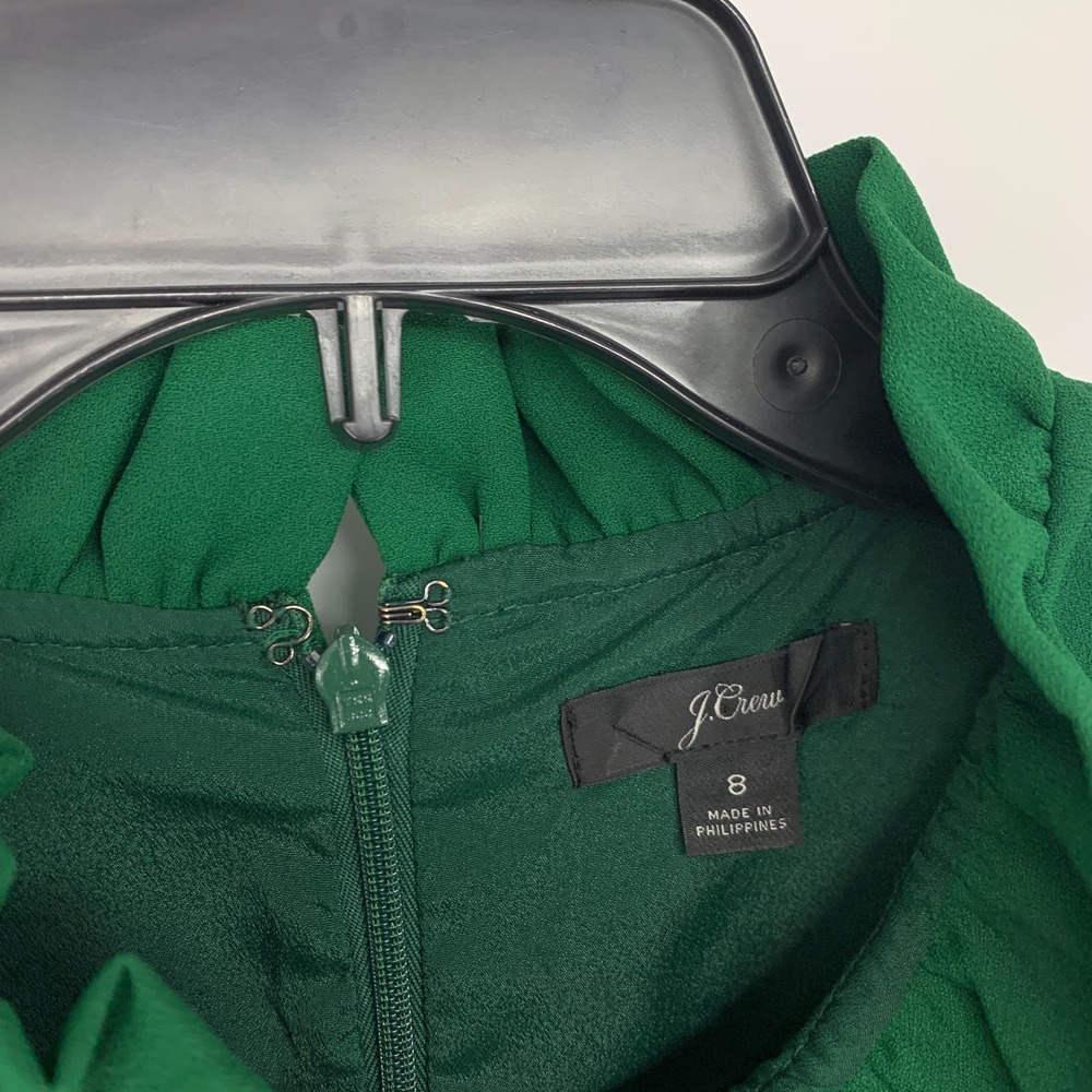 J.Crew Dress Green Crepe Ruffle Neck Bell Sleeve Shift Cocktail - Picture 6 of 14